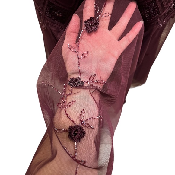 🚫SOLD🚫 Vintage Sue Wong Nocturne Dress Crochet Flowers Beaded Mesh Sheer - Picture 5 of 7